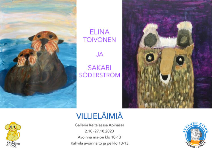 Näyttelyn julisteessa on kaksi maalausta villieläimistä.